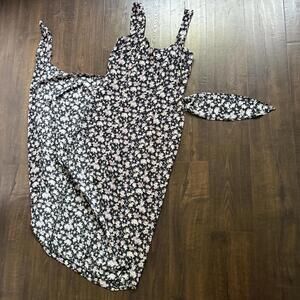 Vintage 80s Purple Black Floral Knapp Studio Long Wrap Tie Gown Sunday Dress 3